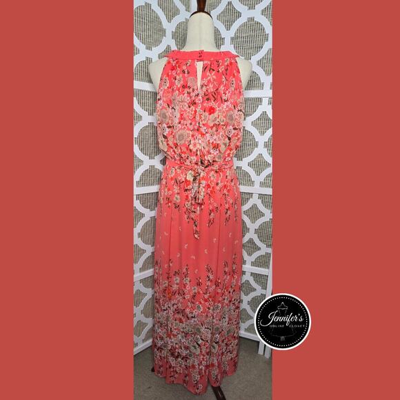 Rabbitt Rabbit Rabbit Designs Coral Floral Keyhole Chiffon Maxi Dress Size 12 - Picture 9 of 16